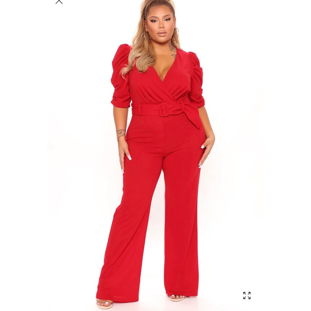 Fashion Nova Say It Ain’t So Wide Leg Jumpsuit Size 1X NWT Red